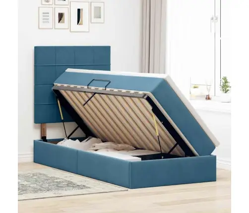 Voodi Hoiukohaga Ja Madratsiga Tumesinine 90 X 190 Cm Samet