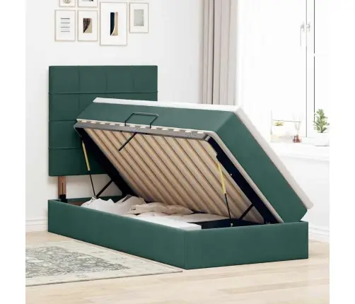 Gulta Ar Uzglabāšanas Vietu Un Matraci Tumši Zaļš 90 X 200 Cm Vidaxl