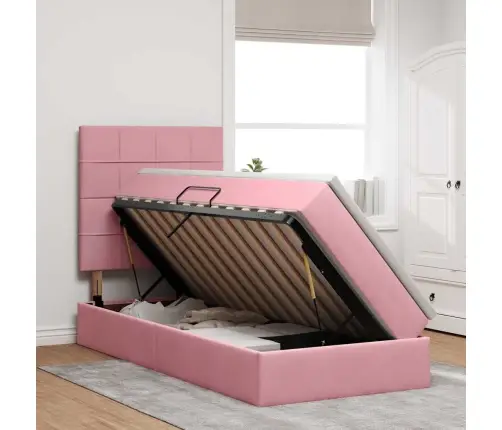 Gulta Ar Uzglabāšanas Vietu Un Matraci Rozā 100 X 200 Cm Samts Vidaxl