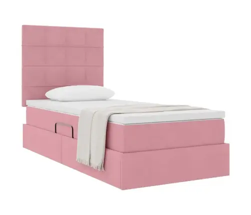 Gulta Ar Uzglabāšanas Vietu Un Matraci Rozā 100 X 200 Cm Samts Vidaxl