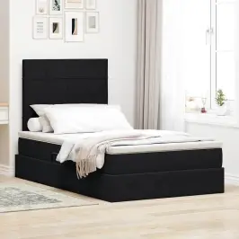 Gulta Ar Uzglabāšanas Vietu Un Matraci Melna 120 X 190 Cm Samts Vidaxl Gulta Ar Uzglabāšanas Vietu Un Matraci Melna 120 X 190 Cm Samts Vidaxl