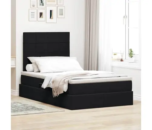 Gulta Ar Uzglabāšanas Vietu Un Led Melna 120 X 190 Cm Samts Vidaxl