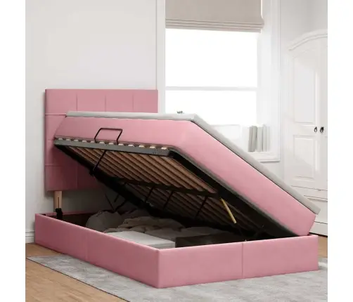 Gulta Ar Uzglabāšanas Vietu Un Led Rozā 120 X 190 Cm Samts Vidaxl