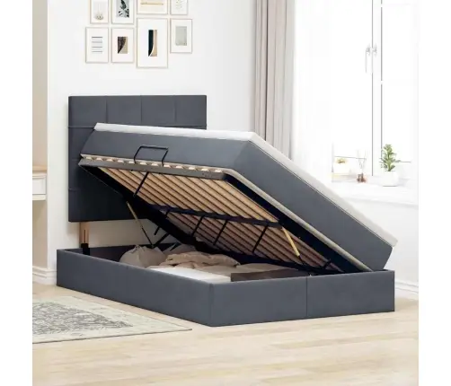 Gulta Ar Uzglabāšanas Vietu Un Led Tumši Pelēks 120 X 200 Cm Vidaxl