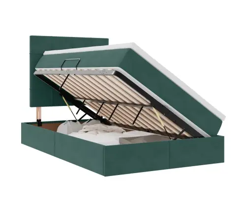 Gulta Ar Uzglabāšanas Vietu Un Led Tumši Zaļš 120 X 200 Cm Vidaxl