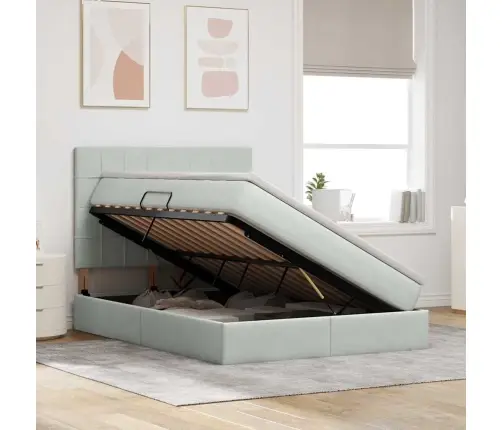 Gulta Ar Uzglabāšanas Vietu Un Led Gaiši Pelēks 140 X 190 Cm Vidaxl