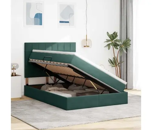 Voodi Hoiukohaga Ja Madratsiga Tume Rohelise 140 X 190 Cm Samet