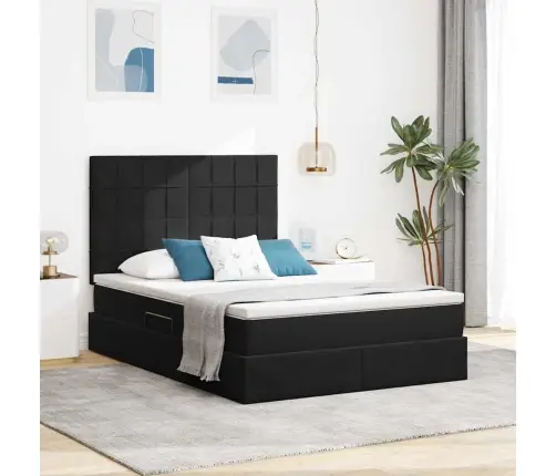 Gulta Ar Uzglabāšanas Vietu Un Led Melna 140 X 200 Cm Samts Vidaxl