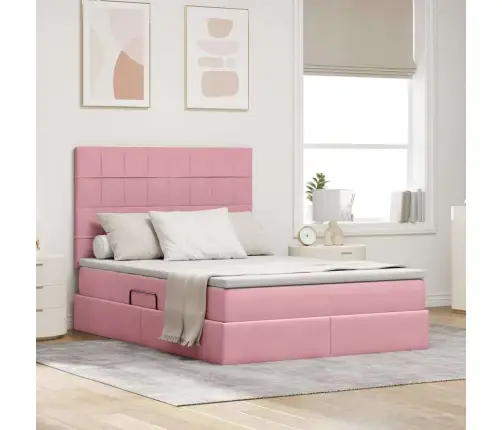 Lova Su Daiktų Laikymo Vieta Ir Čiužiniu Rožinė 140 X 200 Cm