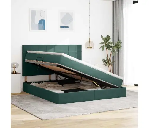 Gulta Ar Uzglabāšanas Vietu Un Led Tumši Zaļš 160 X 200 Cm Vidaxl