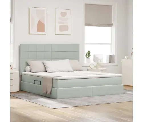 Gulta Ar Uzglabāšanas Vietu Un Led Gaiši Pelēks 180 X 200 Cm Vidaxl