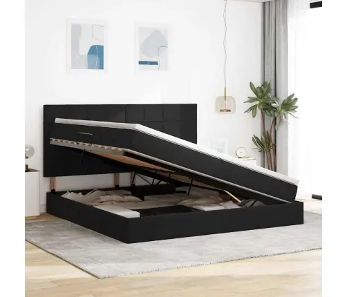 Gulta Ar Uzglabāšanas Vietu Un Led Melna 200 X 200 Cm Samts Vidaxl