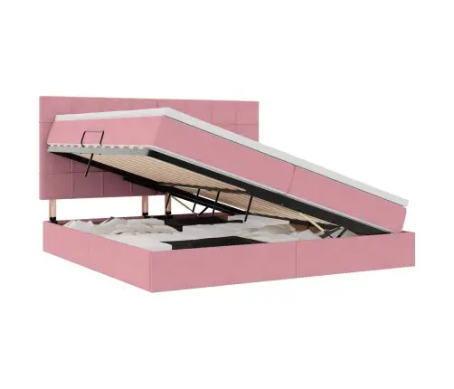 Gulta Ar Uzglabāšanas Vietu Un Led Rozā 200 X 200 Cm Samts Vidaxl