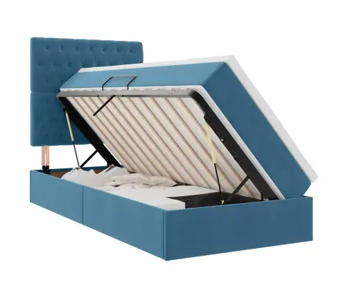 Voodi Hoiukohaga Ja Madratsiga Tumesinine 90 X 190 Cm Samet