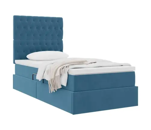 Voodi Hoiukohaga Ja Madratsiga Tumesinine 90 X 190 Cm Samet