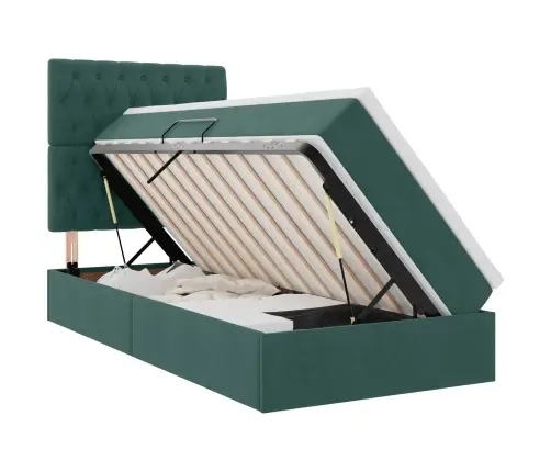 Voodi Hoiukohaga Ja Madratsiga Tume Rohelise 100 X 200 Cm Samet