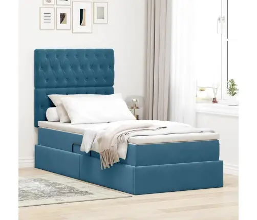 Voodi Hoiukohaga Ja Madratsiga Tumesinine 100 X 200 Cm Samet