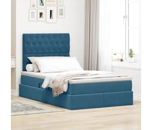 Gulta Ar Uzglabāšanas Vietu Un Led Zila 120 X 190 Cm Samts Vidaxl