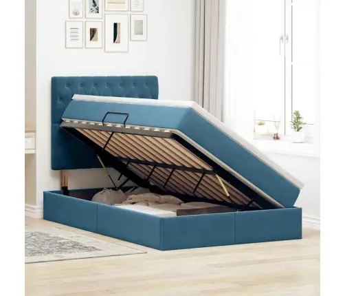 Gulta Ar Uzglabāšanas Vietu Un Led Zila 120 X 190 Cm Samts Vidaxl