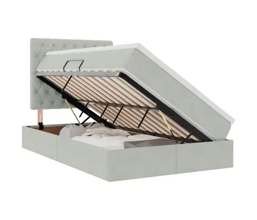 Gulta Ar Uzglabāšanas Vietu Un Led Gaiši Pelēks 120 X 200 Cm Vidaxl