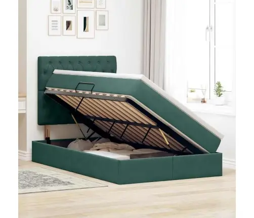 Gulta Ar Uzglabāšanas Vietu Un Led Tumši Zaļš 120 X 200 Cm Vidaxl