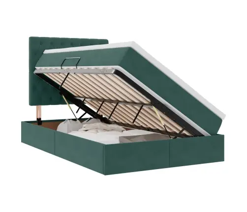 Gulta Ar Uzglabāšanas Vietu Un Led Tumši Zaļš 120 X 200 Cm Vidaxl