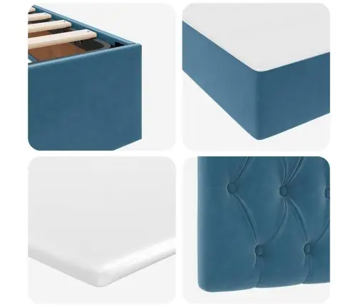 Voodi Hoiukohaga Ja Madratsiga Tumesinine 120 X 200 Cm Samet