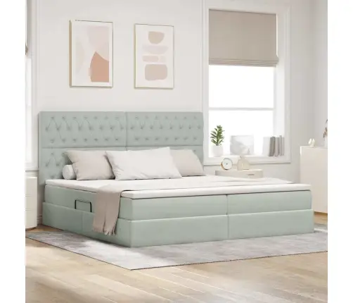 Voodi Hoiukohaga Ja Madratsiga Helehall 200 X 200 Cm Samet