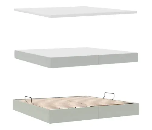 Voodi Hoiukohaga Ja Madratsiga Helehall 200 X 200 Cm Samet