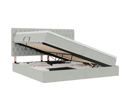 Voodi Hoiukohaga Ja Madratsiga Helehall 200 X 200 Cm Samet