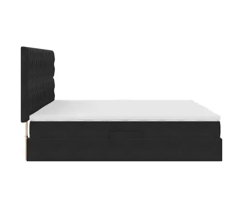 Voodi Hoiukohaga Ja Madratsiga Peaga Must 200 X 200 Cm Samet