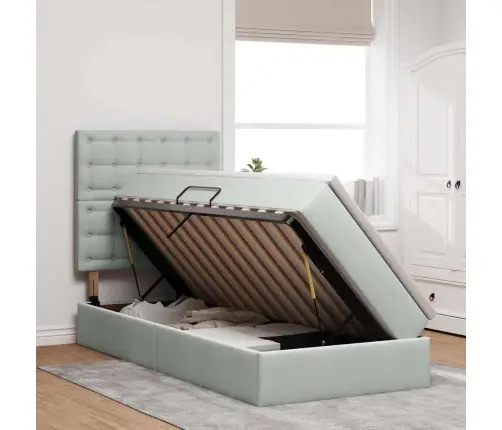 Voodi Hoiukohaga Ja Madratsiga Peaga Helehall 90 X 190 Cm Samet