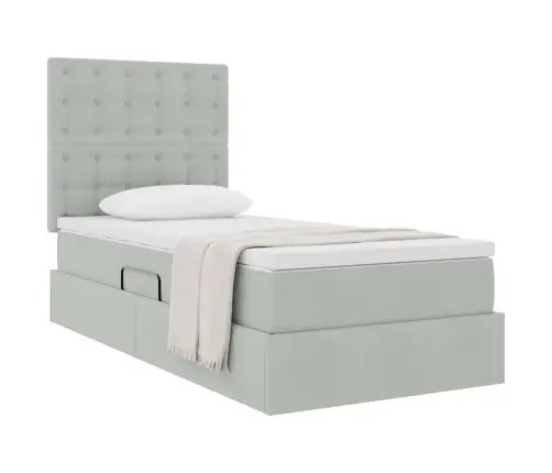Voodi Hoiukohaga Ja Madratsiga Peaga Helehall 90 X 190 Cm Samet