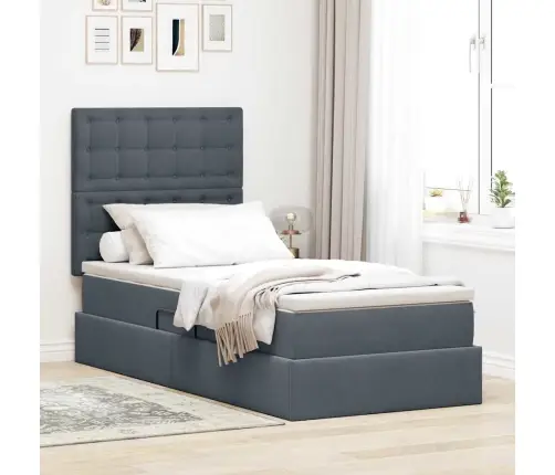 Voodi Hoiukohaga Ja Madratsiga Peaga Tumehall 90 X 190 Cm Samet