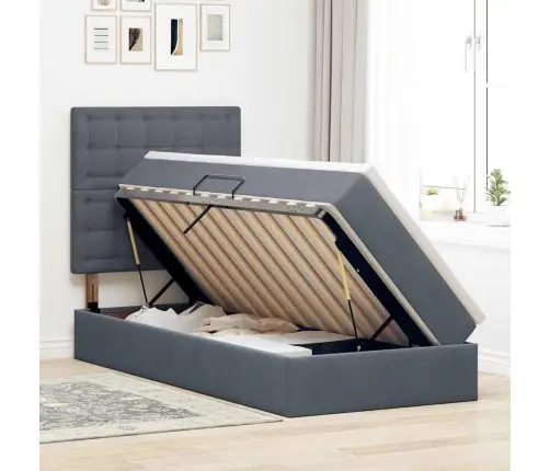 Voodi Hoiukohaga Ja Madratsiga Peaga Tumehall 90 X 190 Cm Samet