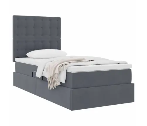 Voodi Hoiukohaga Ja Madratsiga Peaga Tumehall 90 X 190 Cm Samet