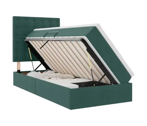 Voodi Hoiukohaga Ja Madratsiga Tume Rohelise 90 X 190 Cm Samet