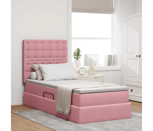 Gulta Ar Uzglabāšanas Vietu Un Matraci Rozā 90 X 190 Cm Samts Vidaxl