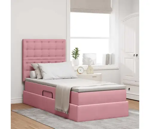 Voodi Hoiukohaga Ja Madratsiga Peaga Roosa 90 X 200 Cm Samet