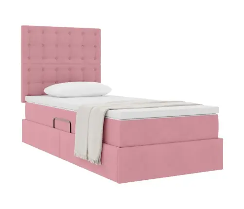 Voodi Hoiukohaga Ja Madratsiga Peaga Roosa 90 X 200 Cm Samet