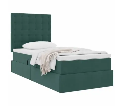 Voodi Hoiukohaga Ja Madratsiga Tume Rohelise 100 X 200 Cm Samet