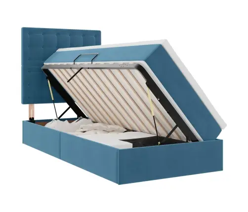 Voodi Hoiukohaga Ja Madratsiga Tumesinine 100 X 200 Cm Samet