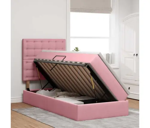 Lova Su Daiktų Laikymo Vieta Ir Čiužiniu Rožinė 100 X 200 Cm