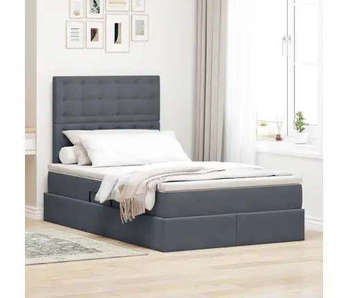 Gulta Ar Uzglabāšanas Vietu Un Led Tumši Pelēks 120 X 190 Cm Vidaxl