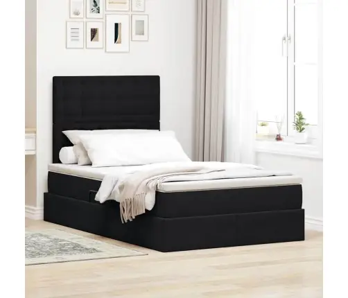 Gulta Ar Uzglabāšanas Vietu Un Led Melna 120 X 190 Cm Samts Vidaxl