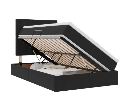 Gulta Ar Uzglabāšanas Vietu Un Led Melna 120 X 190 Cm Samts Vidaxl