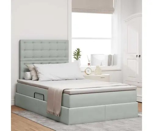 Voodi Hoiukohaga Ja Madratsiga Helehall 120 X 200 Cm Samet