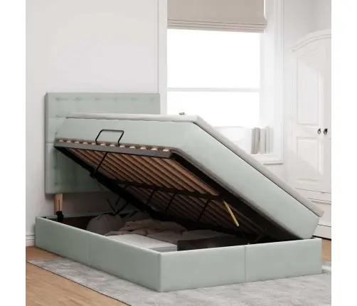 Voodi Hoiukohaga Ja Madratsiga Helehall 120 X 200 Cm Samet