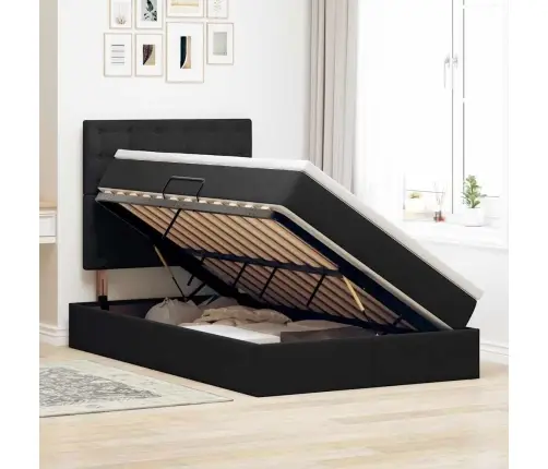 Lova Su Daiktų Laikymo Vieta Ir Čiužiniu Juoda 120 X 200 Cm