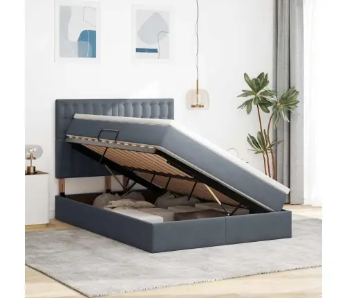 Voodi Hoiukohaga Ja Madratsiga Tumehall 140 X 190 Cm Samet